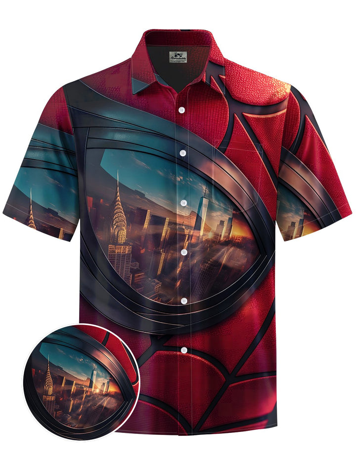 Alohadaddy® Casual Spiderman Art Print Chest Pocket Mens Short Sleeve Shirt Big &amp; Tall