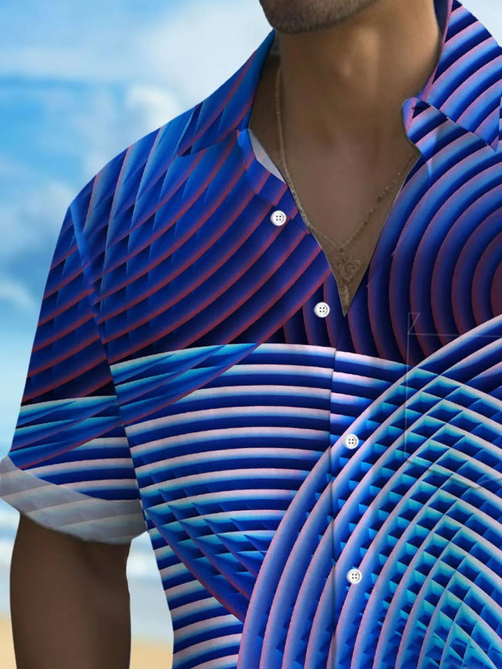 Alohadaddy® Casual Geometric Art Print Chest Pocket Men&