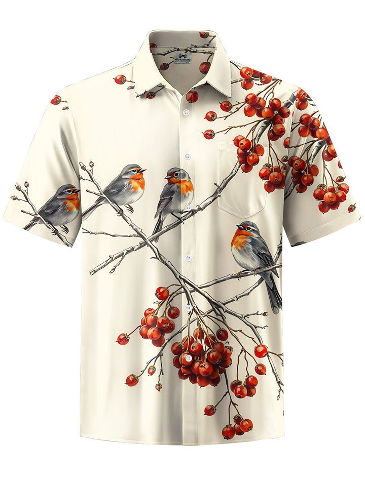Alohadaddy® Vintage Bird Art Print Chest Pocket Mens Short Sleeve Shirt Big &amp; Tall