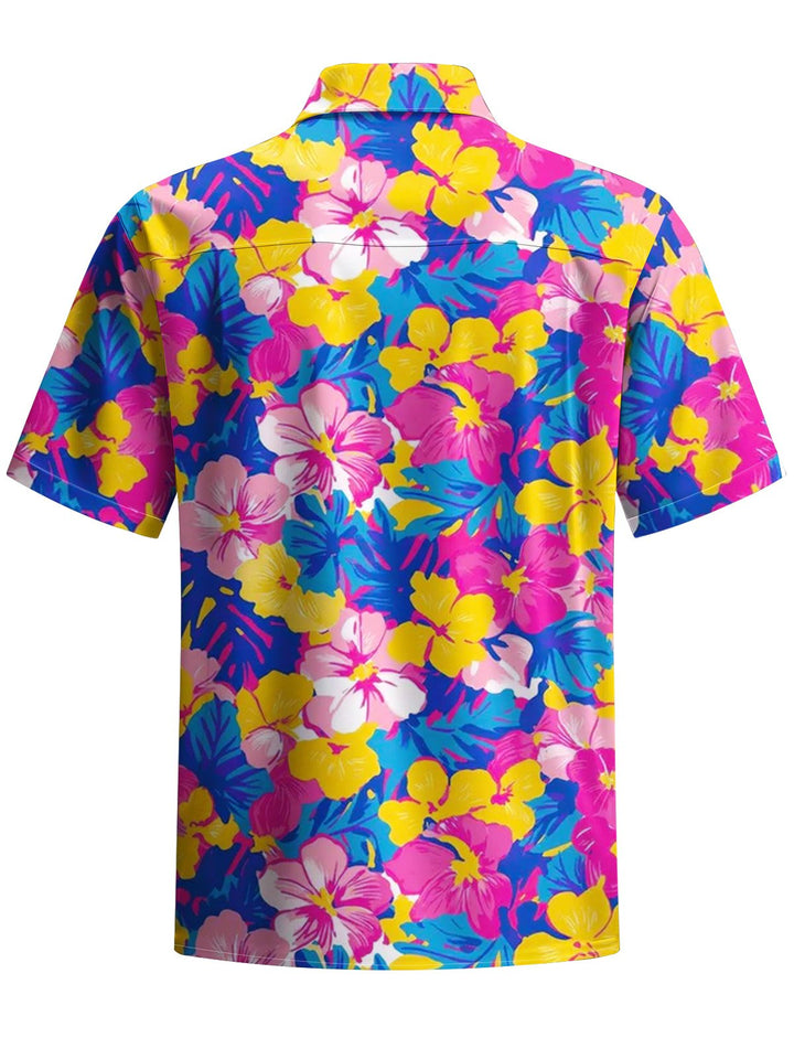 Alohadaddy® Hawaiian Flowers Art Print Chest Pocket Mens Short Sleeve Shirts Big &amp; Tall