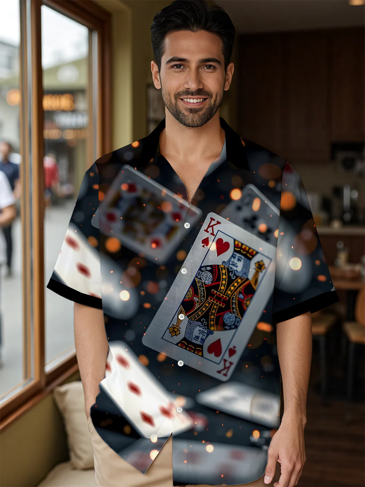 Alohadaddy® Casual Poker Art Print Chest Pocket Men&