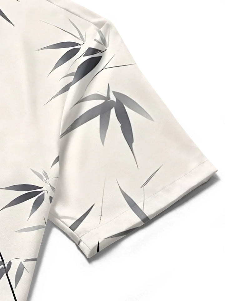 Alohadaddy® Casual Bamboo Crane Art Print Chest Pocket Men&