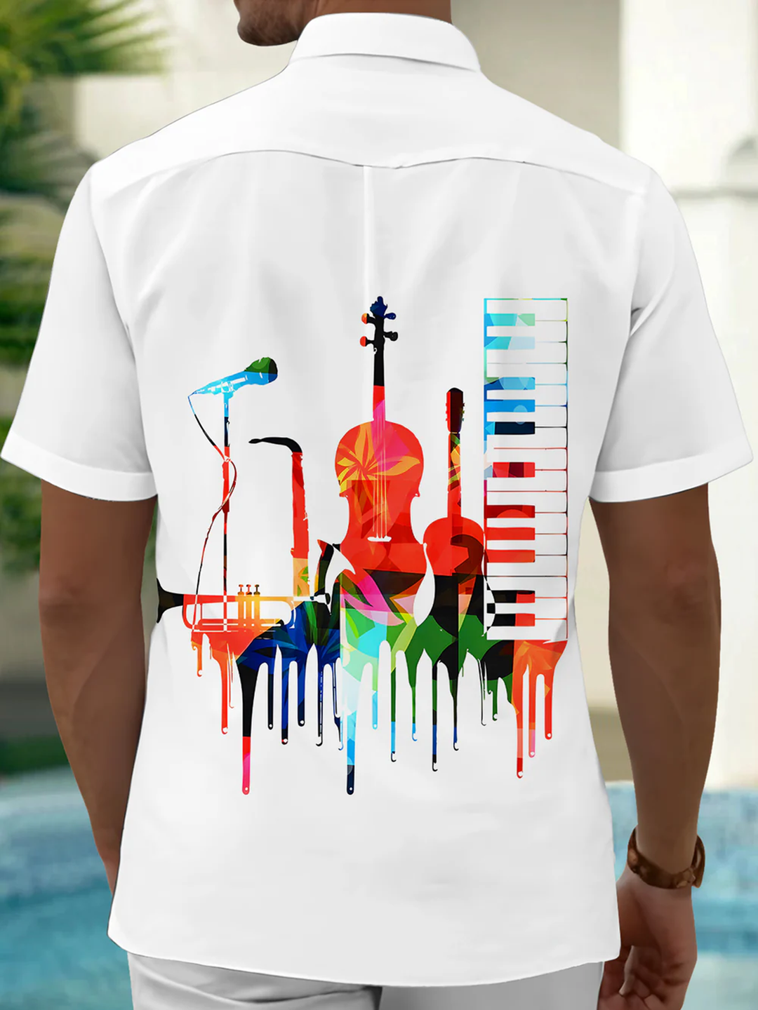 Alohadaddy® Casual Musical Instrument Art Print Chest Pocket Men&