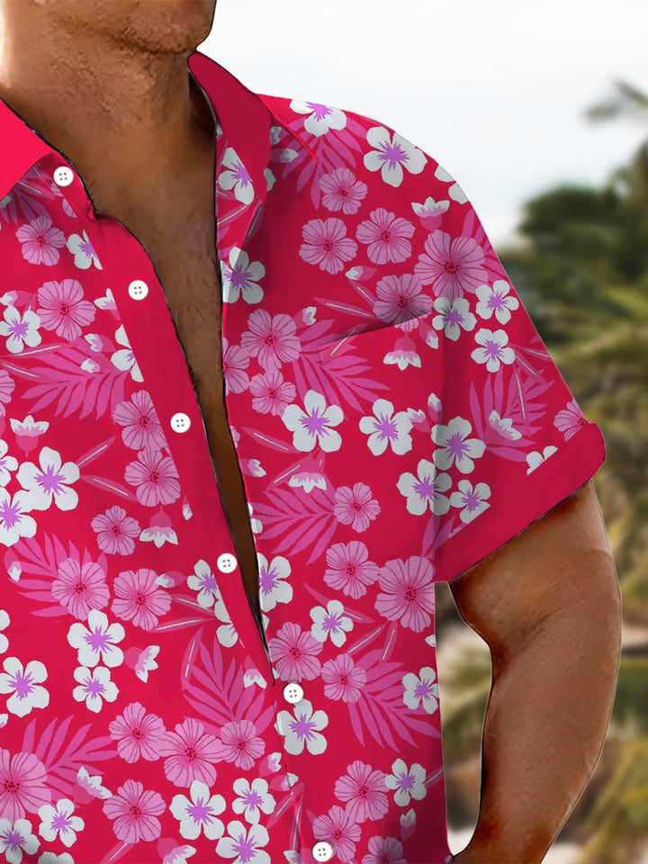 Alohadaddy® Hawaiian Floral Contrast Art Print with Chest Pocket for Men&