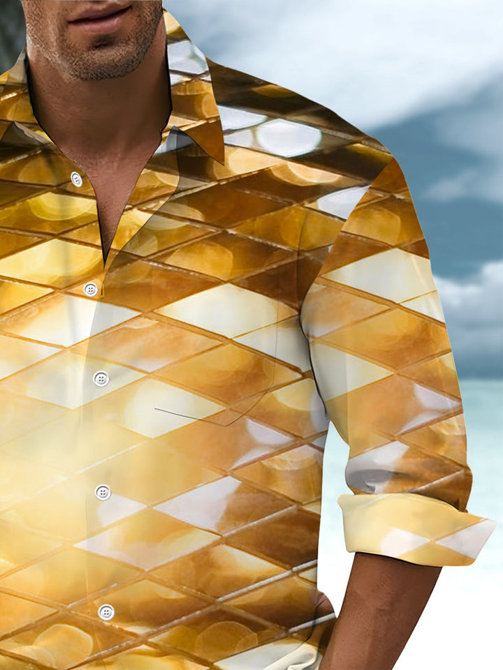 Alohadaddy® Casual Geometric Art Print Chest Pocket Stretch Men&