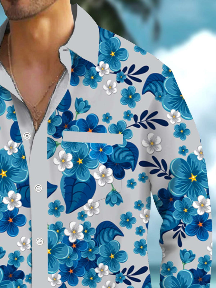 Alohadaddy® Casual Floral Contrast Art Print Chest Pocket Stretch Men&