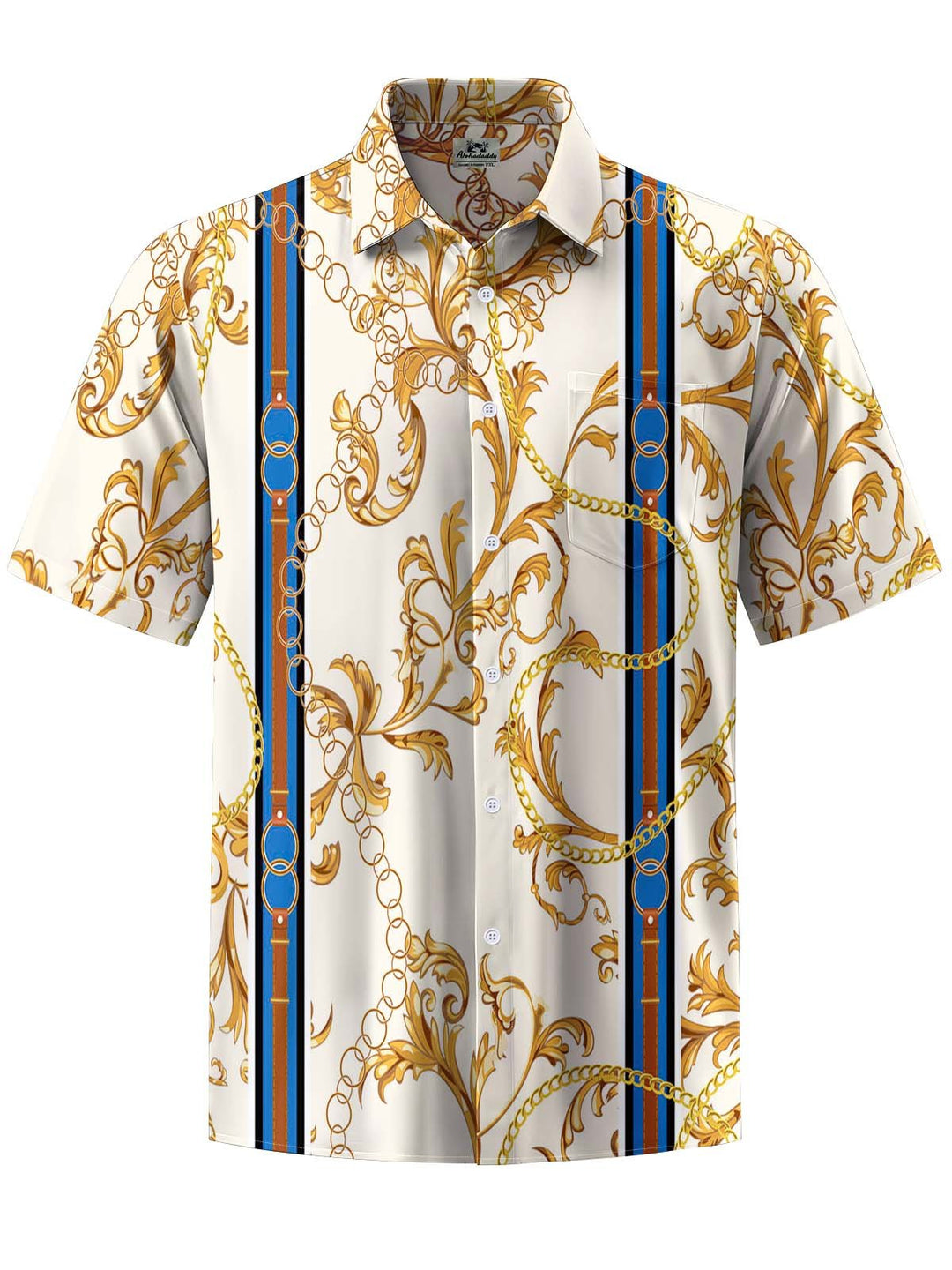 Alohadaddy® Baroque Gold Chain Stripe Print Art Chest Pocket Men&