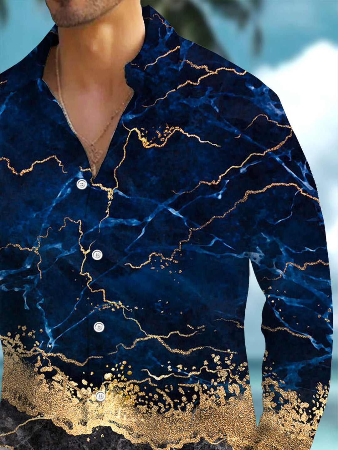 Alohadaddy® Casual Abstract Art Print Chest Pocket Stretch Men&