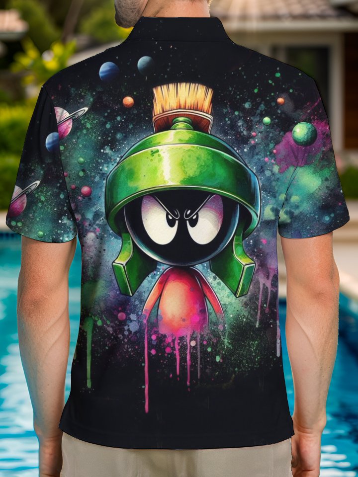Alohadaddy® Retro Cartoon Print Button Stretch Men&