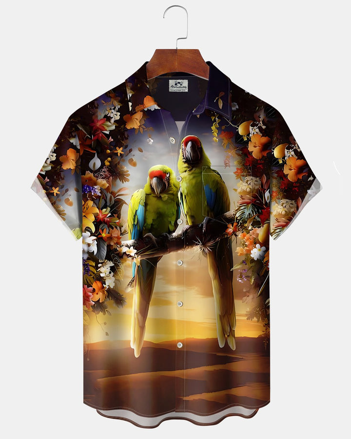 Alohadaddy® Casual Parrot Print Short Sleeve Shirt for Men Big &amp; Tall
