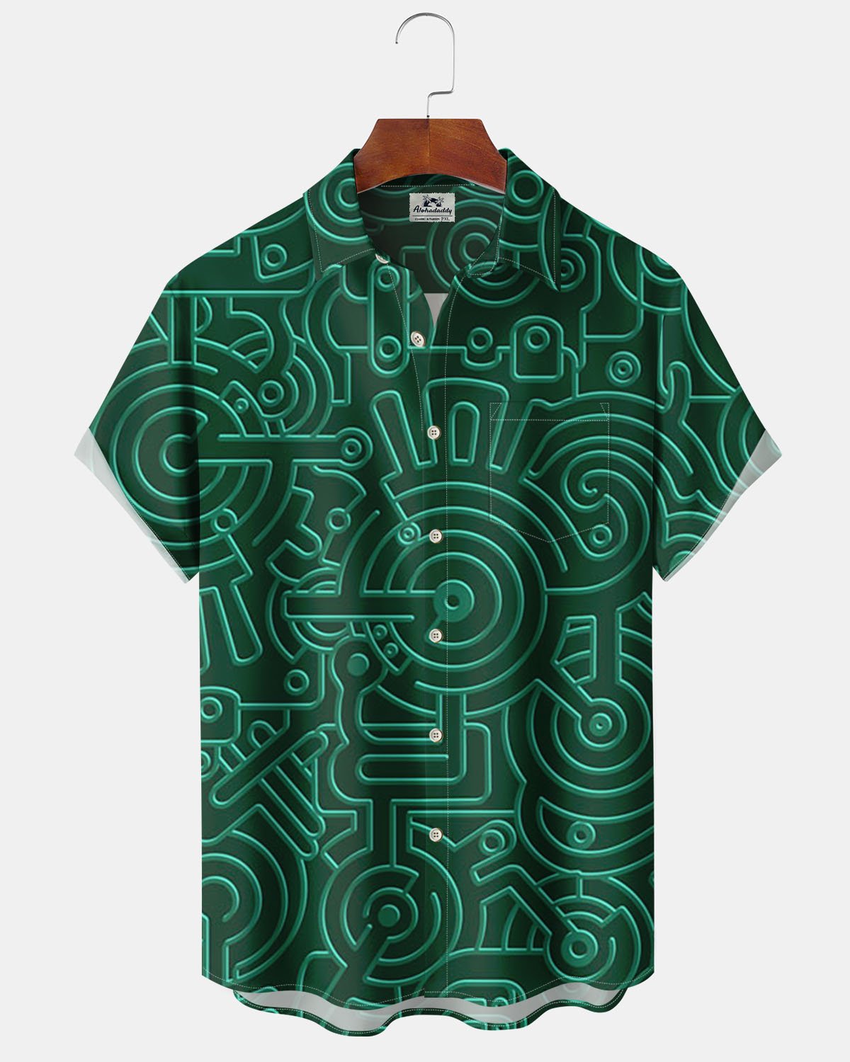 Alohadaddy® Casual Geometric Punk Print Art Button-Up Elastic Pocket Men's Short-Sleeve Shirt Big & Tall