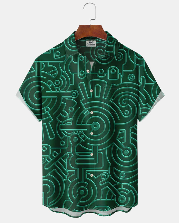 Alohadaddy® Casual Geometric Punk Print Art Button-Up Elastic Pocket Men&