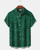 Alohadaddy® Casual Geometric Punk Print Art Button-Up Elastic Pocket Men's Short-Sleeve Shirt Big & Tall