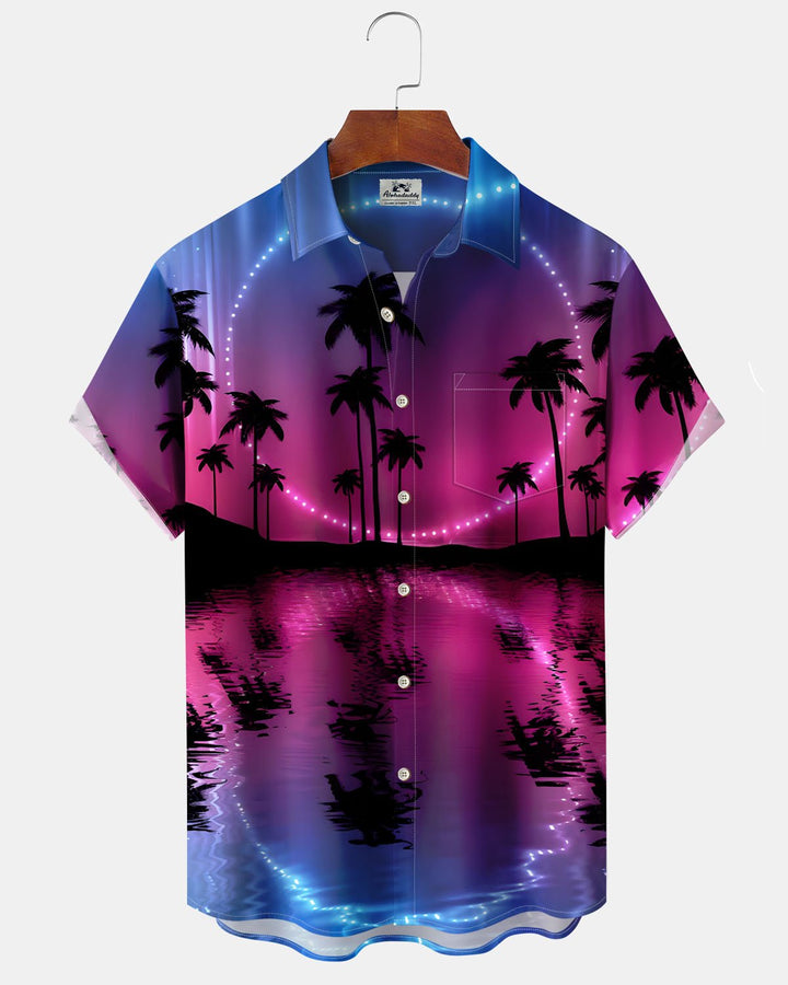 Alohadaddy® Hawaiian Palm Tree Print Art Button Cardigan Pocket Men&