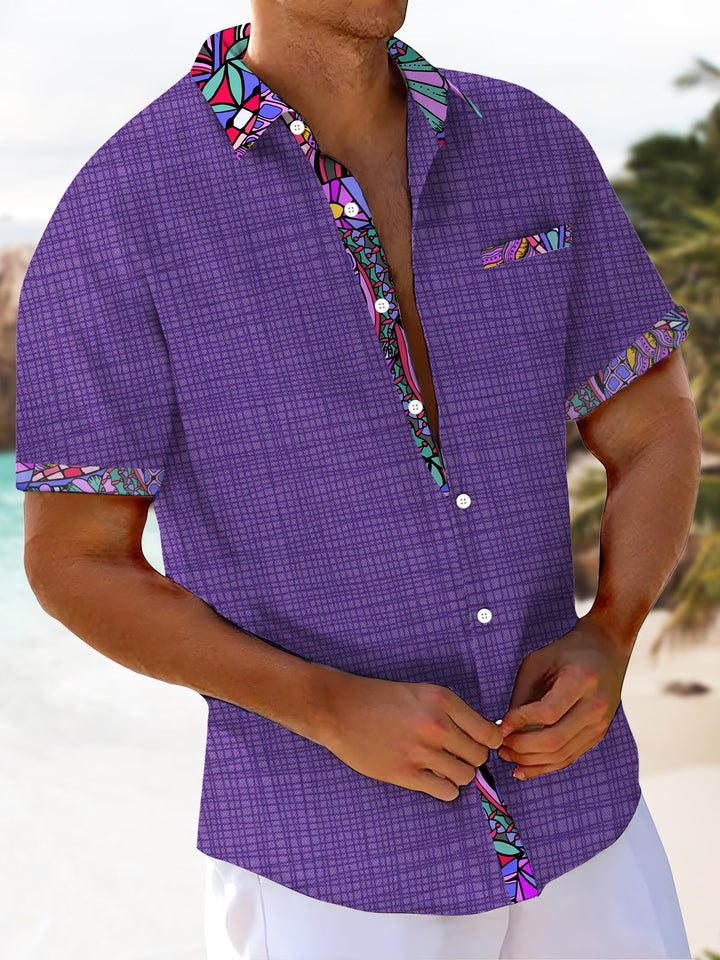 Alohadaddy® Casual Contrast Textured Art Print Chest Pocket Men&