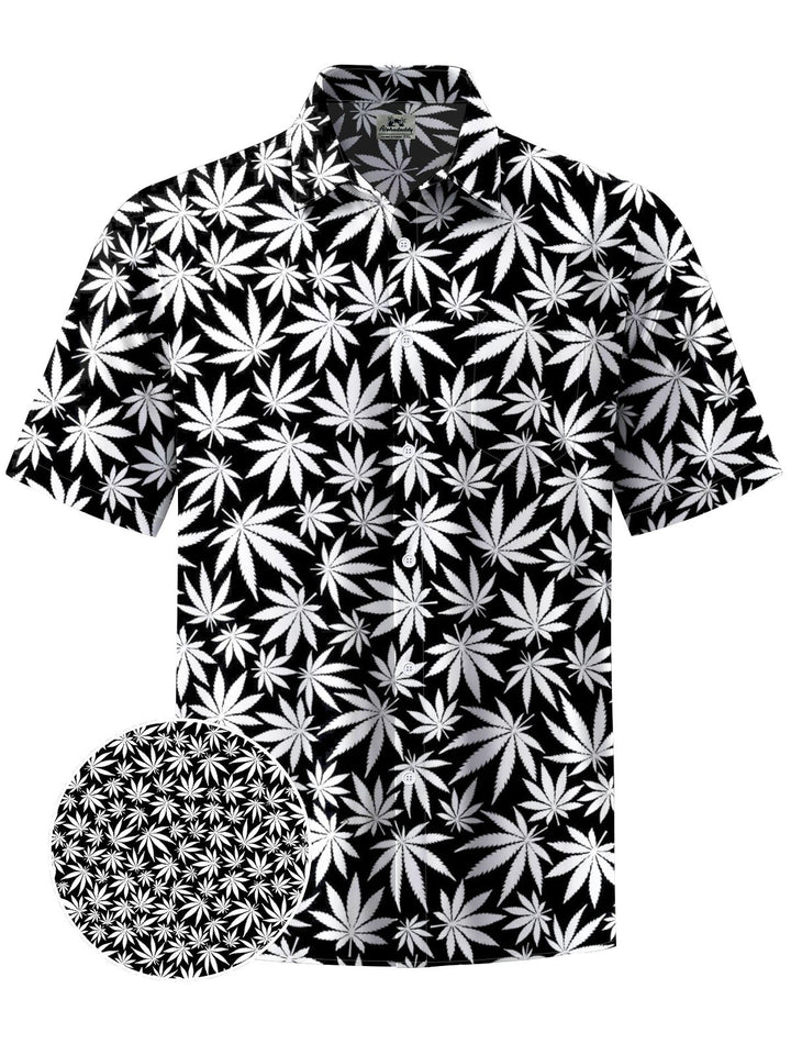 Alohadaddy® Hawaiian Marijuana Leaf Art Print Chest Pocket Mens Short Sleeve Shirts Big &amp; Tall