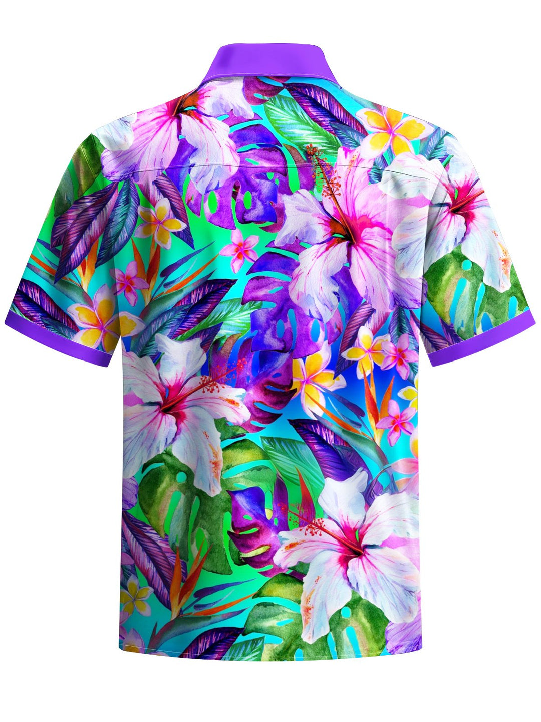 Alohadaddy® Hawaiian Flowers Contrast Color Art Print Chest Pocket Moisture Wicking Men&