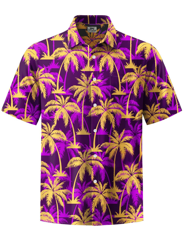 Alohadaddy® Hawaii Palm Tree Art Print Chest Pocket Mens Short Sleeve Shirt Big &amp; Tall