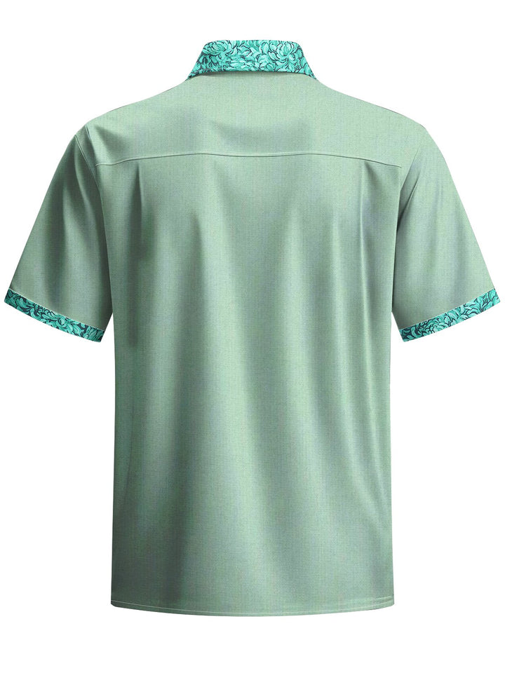 Alohadaddy® Casual Contrast Floral Art Print Chest Pocket Mens Short Sleeve Shirt Big &amp; Tall