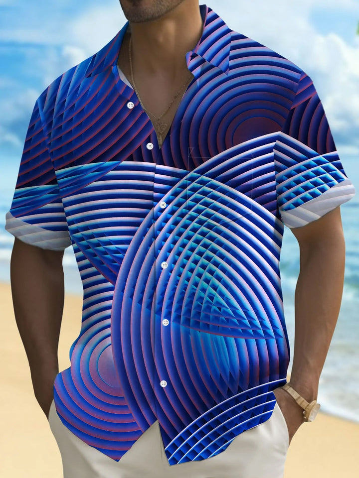 Alohadaddy® Casual Geometric Art Print Chest Pocket Men&
