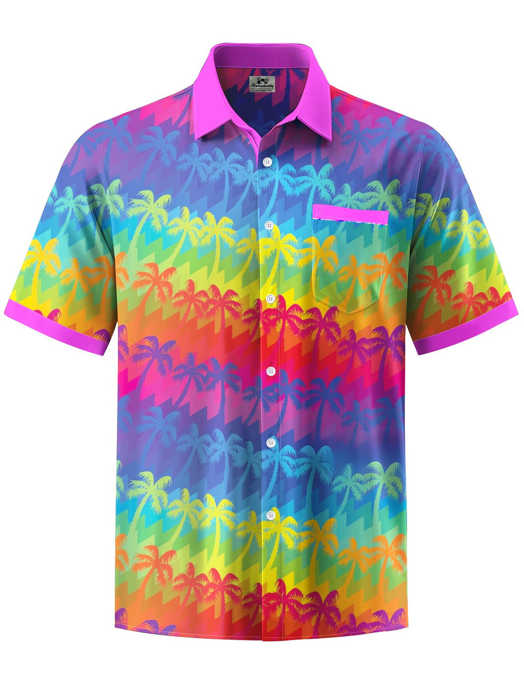 Alohadaddy® Hawaii Palm Trees Gradient Contrast Art Print Chest Pocket Mens Short Sleeve Shirts Big &amp; Tall