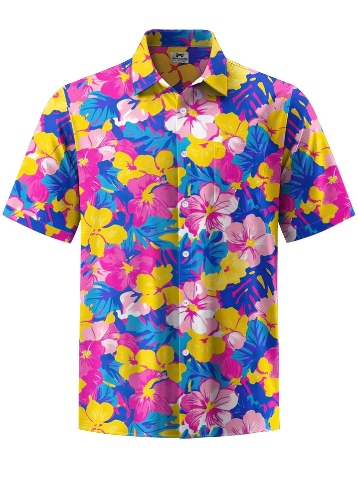 Alohadaddy® Hawaiian Flowers Art Print Chest Pocket Mens Short Sleeve Shirts Big &amp; Tall