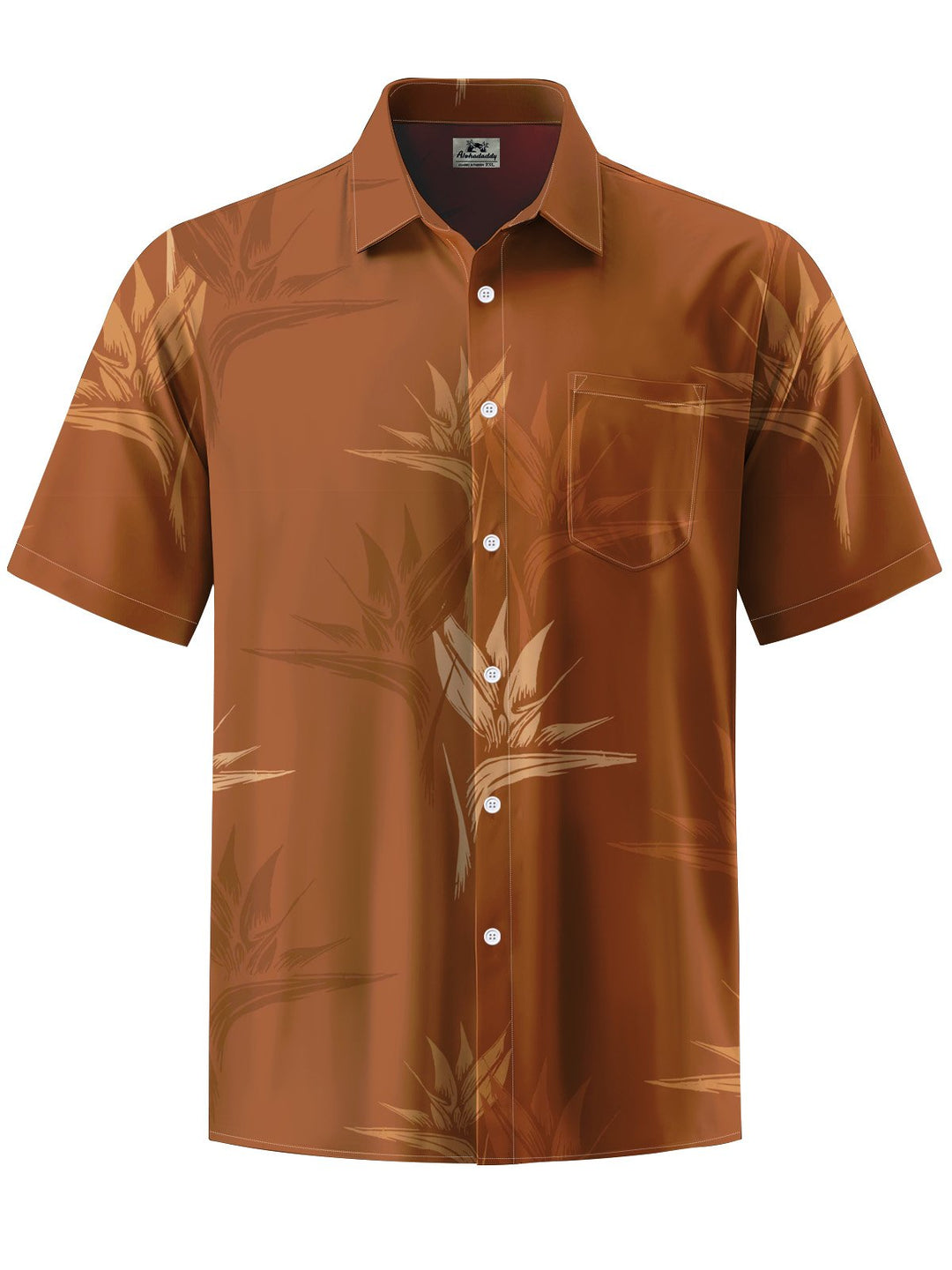 Alohadaddy® Vintage Crane Orchid Art Print Chest Pocket Moisture Wicking Mens Short Sleeve Shirt Big &amp; Tall