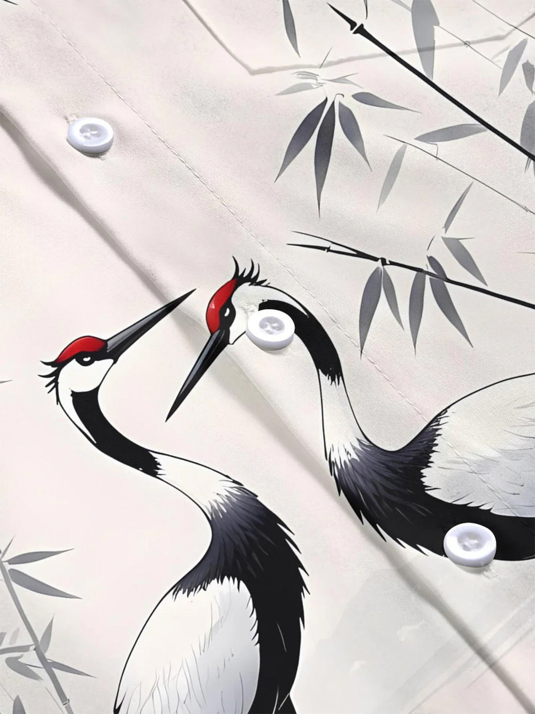 Alohadaddy® Casual Bamboo Crane Art Print Chest Pocket Men&