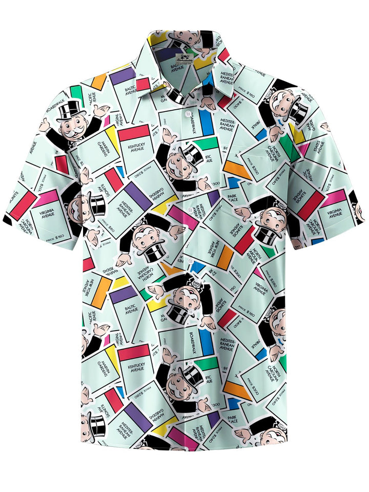 Alohadaddy® Retro Casual Geometric Cartoon Print Art Chest Pocket Men&