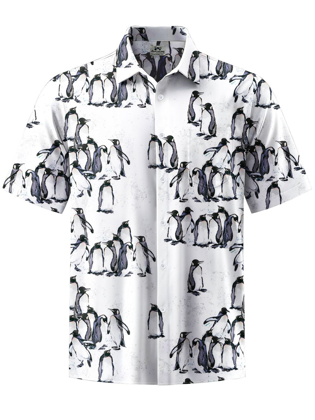 Alohadaddy® Casual Penguin Art Print Chest Pocket Stretch Men&
