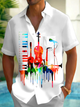 Alohadaddy® Casual Musical Instrument Art Print Chest Pocket Men's Short Sleeve Stretch Shirt Big & Tall
