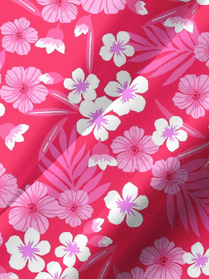 Alohadaddy® Hawaiian Floral Contrast Art Print with Chest Pocket for Men&