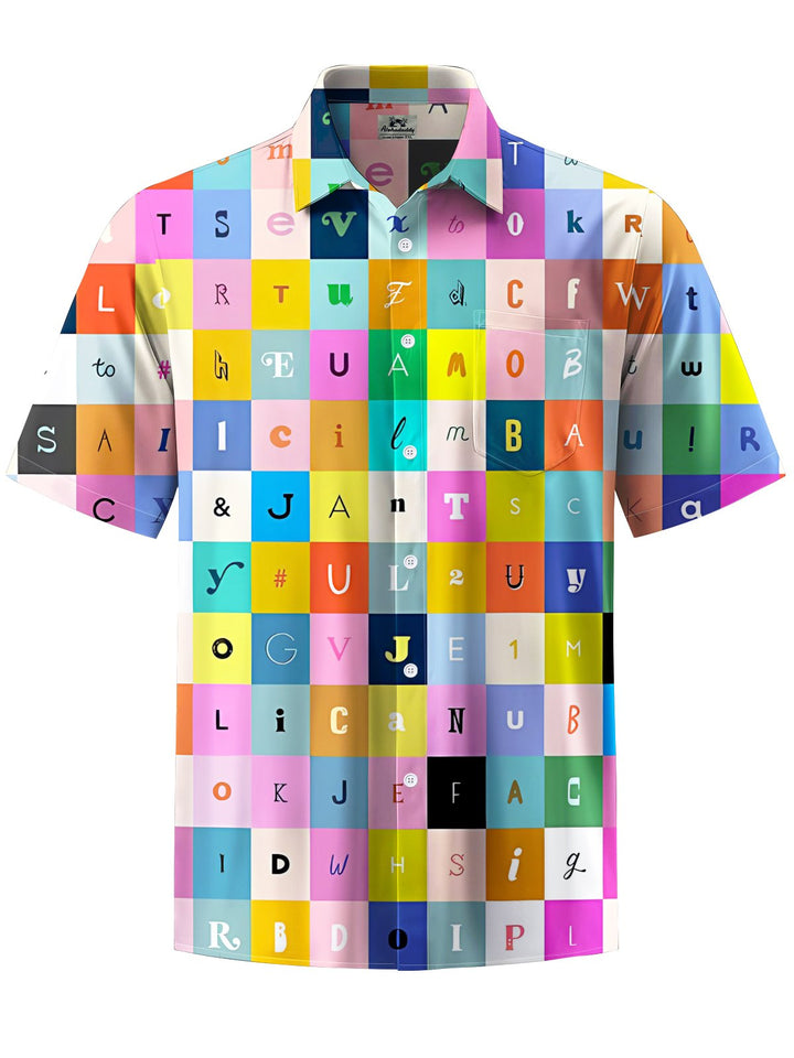 Alohadaddy® Casual Plaid Lettering Abstract Print Art Pocket Stretch Men&