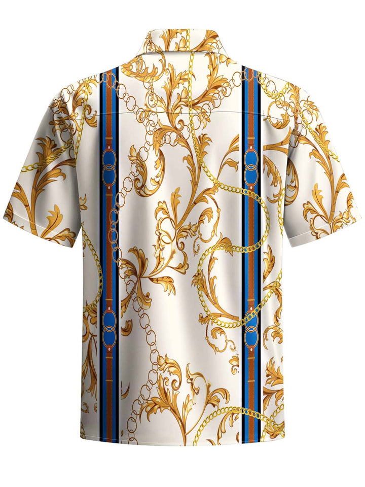 Alohadaddy® Baroque Gold Chain Stripe Print Art Chest Pocket Men&