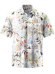 Alohadaddy® Casual Bird Art Print Stretch Pocket Men's Short Sleeve Shirt Big & Tall
