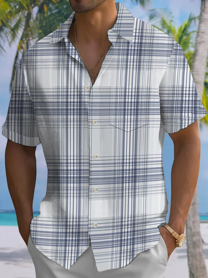 Alohadaddy® Vintage Plaid Print Pocket Elastic Button Men&