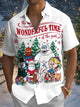 Alohadaddy® Christmas Retro Cartoon Christmas Tree Print Pocket Stretch Men's Short Sleeve Shirt Big & Tall