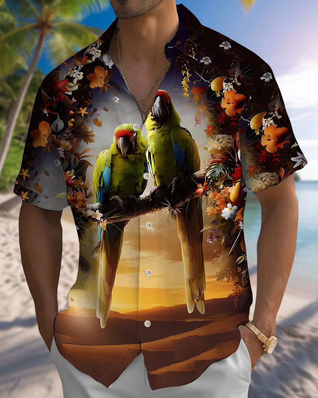 Alohadaddy® Casual Parrot Print Short Sleeve Shirt for Men Big &amp; Tall