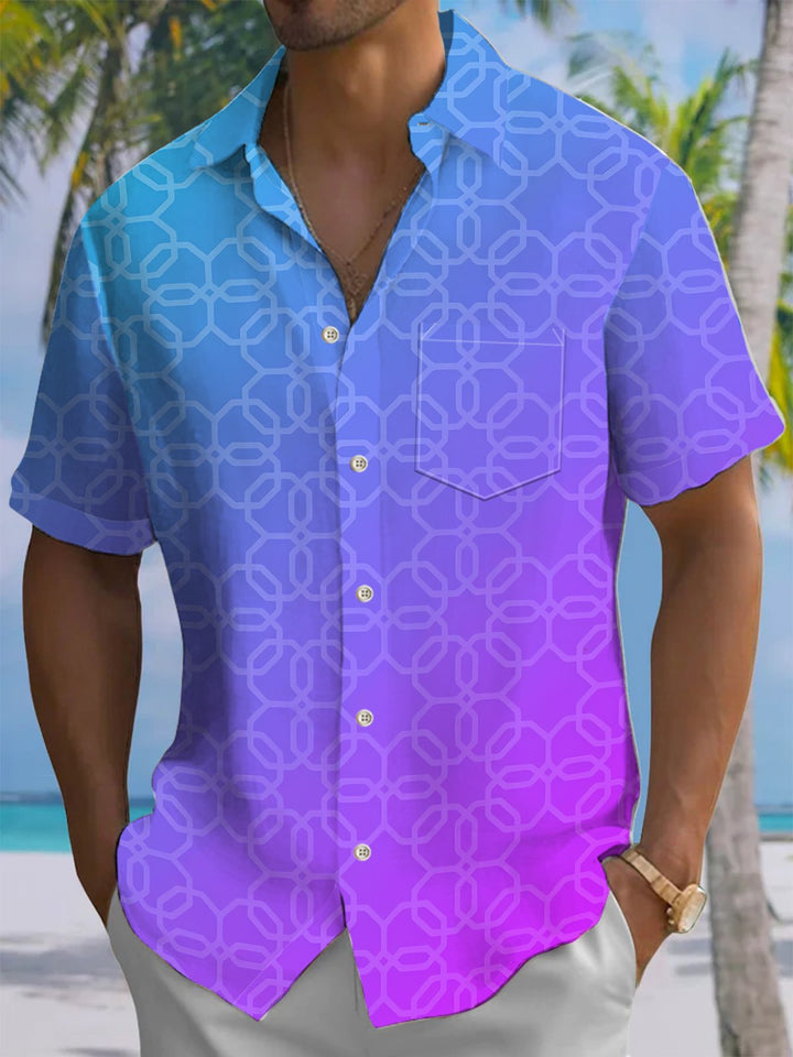 Alohadaddy® Casual Geometric Gradient Printed Chest Pocket Men&