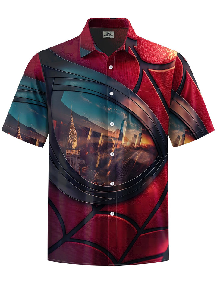 Alohadaddy® Casual Spiderman Art Print Chest Pocket Mens Short Sleeve Shirt Big &amp; Tall