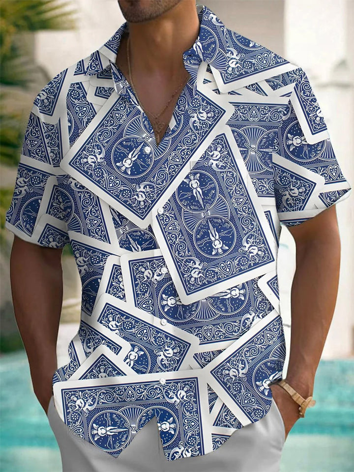 Alohadaddy® Casual Poker Art Print Chest Pocket Men&