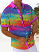 Alohadaddy® Hawaii Palm Trees Gradient Contrast Art Print Chest Pocket Mens Short Sleeve Shirts Big & Tall