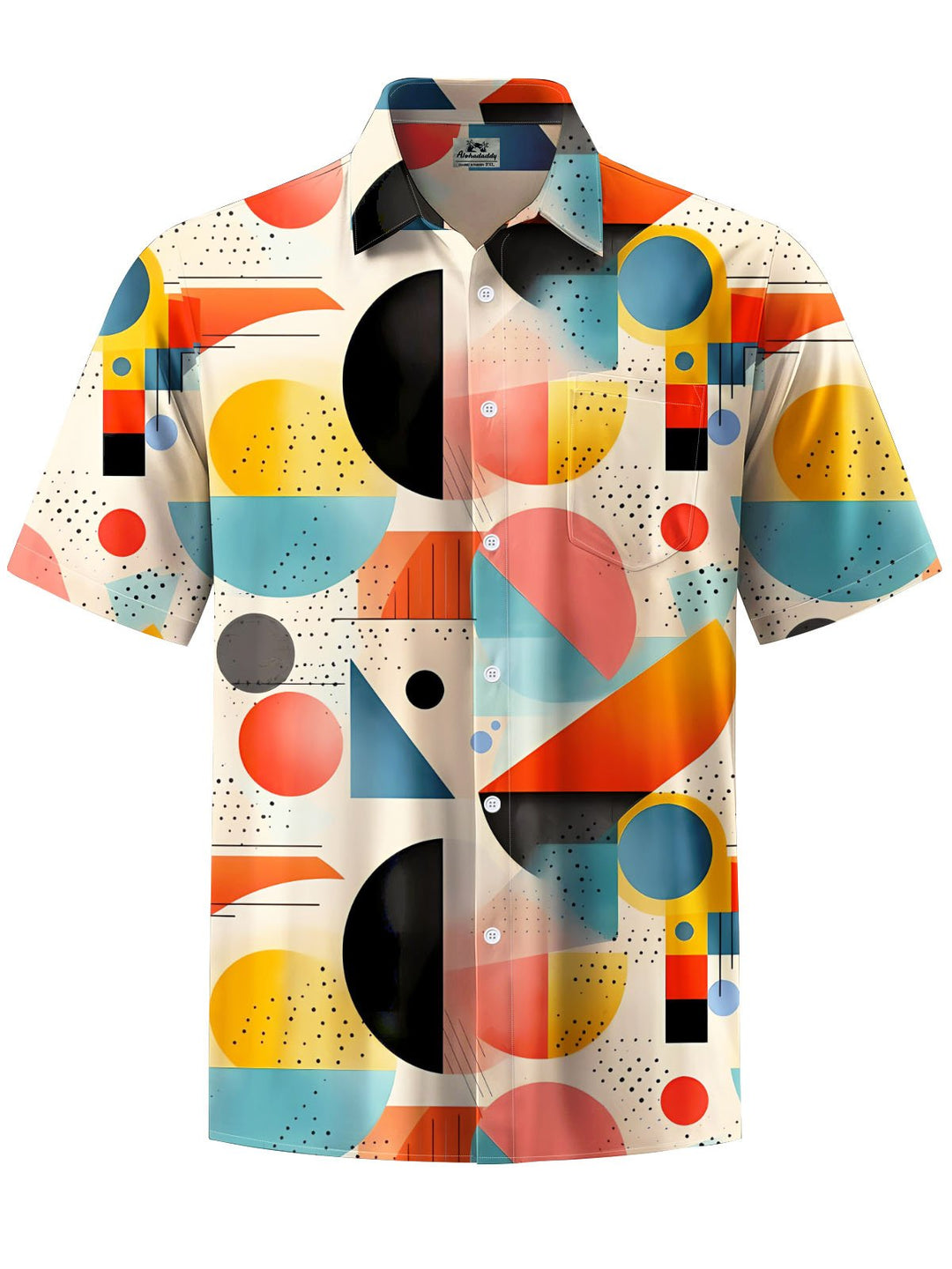 Alohadaddy® Vintage Geometric Art Print Chest Pocket Mens Wicking Short Sleeve Shirt Big &amp; Tall
