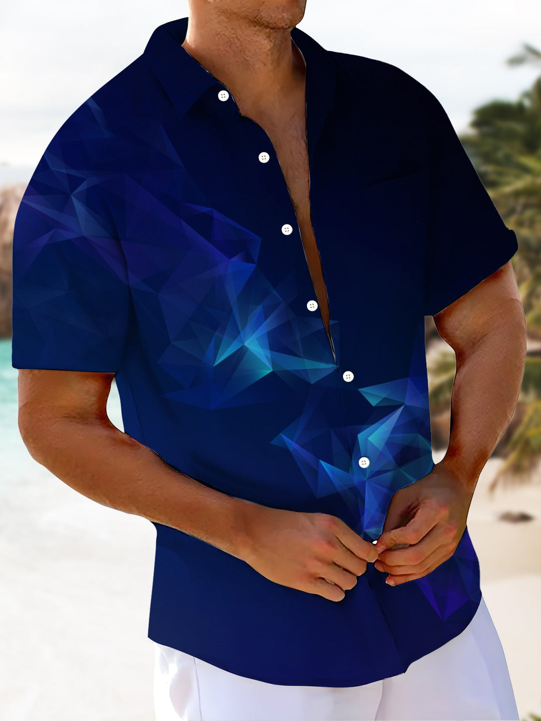 Alohadaddy® Casual Geometric Art Print Chest Pocket Men&