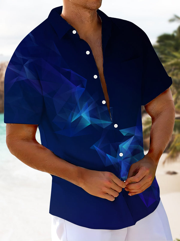 Alohadaddy® Casual Geometric Art Print Chest Pocket Men&
