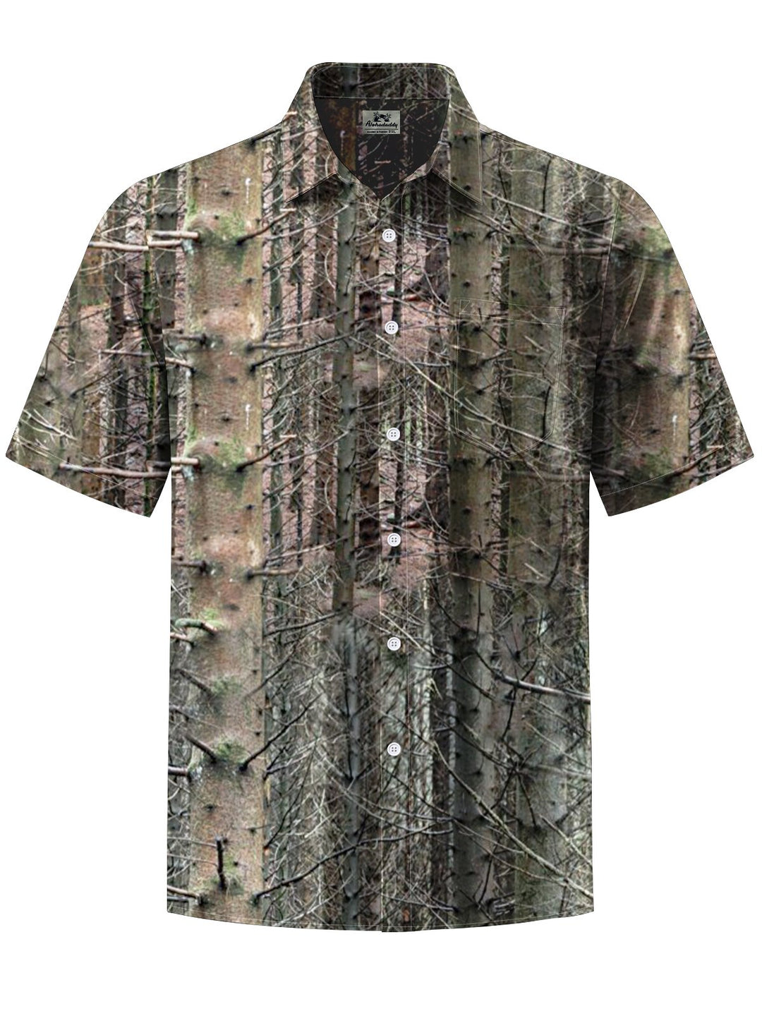 Alohadaddy® Vintage Forest Art Print Chest Pocket Stretch Men&