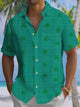 Alohadaddy® Casual Striped Coconut Tree Art Print Chest Pocket Men's Short Sleeve Shirt Big & Tall