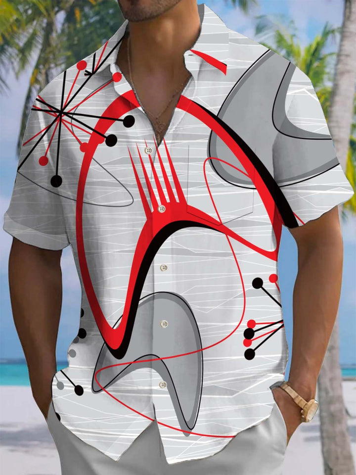 Alohadaddy® Casual Geometric Art Print Chest Pocket Stretch Men&