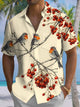 Alohadaddy® Vintage Bird Art Print Chest Pocket Mens Short Sleeve Shirt Big & Tall