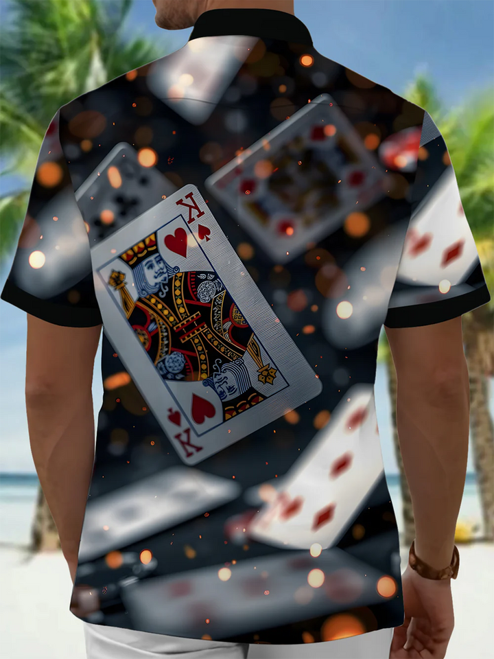 Alohadaddy® Casual Poker Art Print Chest Pocket Men&